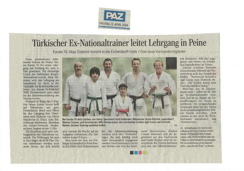 Türkischer Ex-Nationaltrainer leitetLehrgang in Peine Türkischer Ex-Nationaltrainer leitetLehrgang in Peine